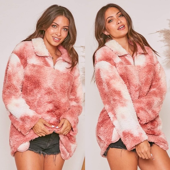 *24 HOUR SALE* Chloe Pink Tie Dye Sherpa Jacket - Picture 3 of 6